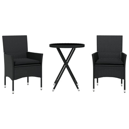 3-Delige Bistroset Met Kussens Poly Rattan En Glas Zwart