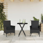 3-delige Bistroset met kussens poly rattan en glas zwart