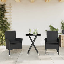 3-Delige Bistroset Met Kussens Poly Rattan En Glas Zwart