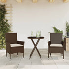 3-delige Bistroset met kussens poly rattan en glas bruin