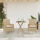 3-delige Bistroset met kussens poly rattan en glas beige