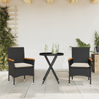 3-delige Bistroset met kussens poly rattan en glas zwart