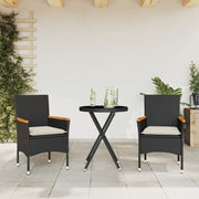 Bistroset 3-delig poly rattan zwart met kussens