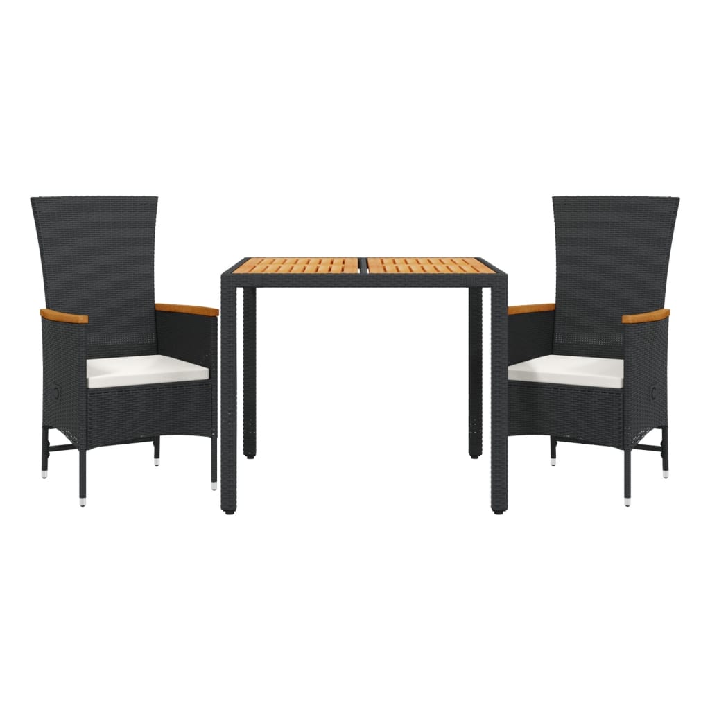 3-delige Tuinset met kussens poly rattan zwart