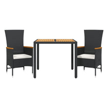 3-delige Tuinset met kussens poly rattan zwart