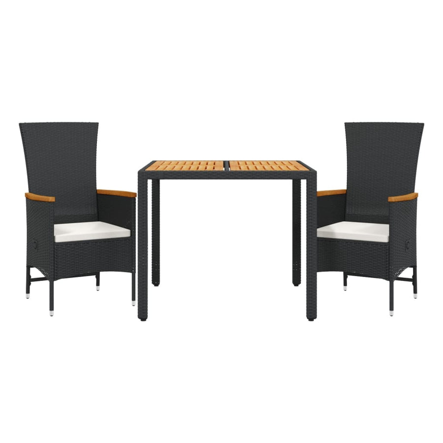 3-delige Tuinset met kussens poly rattan zwart