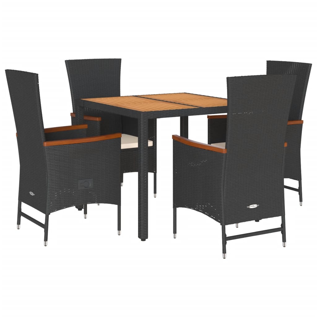 5-delige Tuinset met kussens poly rattan zwart