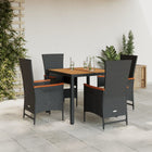 5-piece Garden Set with Cushions, Poly Rattan, Black