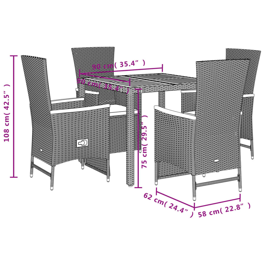 5-Delige Tuinset Met Kussens Poly Rattan Zwart