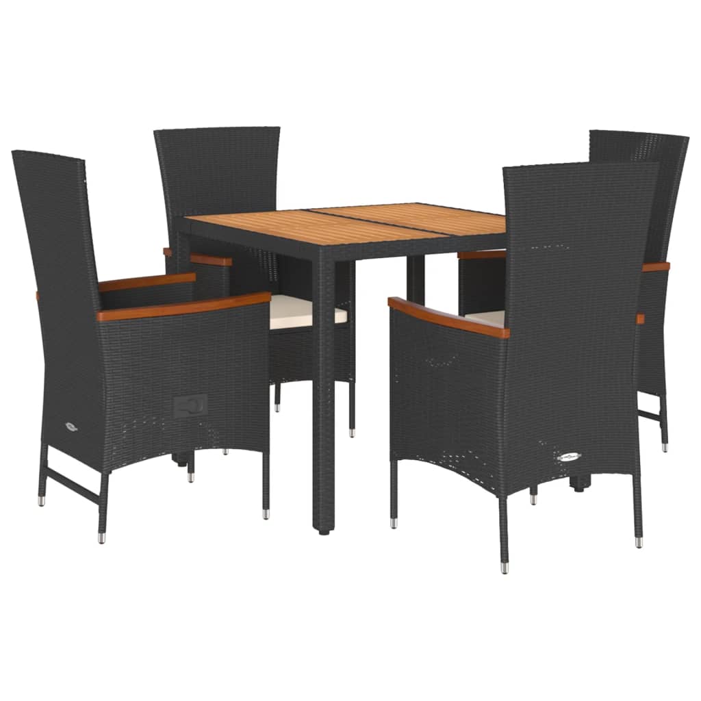 5-delige Tuinset met kussens poly rattan zwart