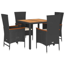 5-delige Tuinset met kussens poly rattan zwart