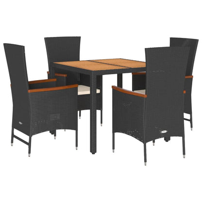 5-delige Tuinset met kussens poly rattan zwart