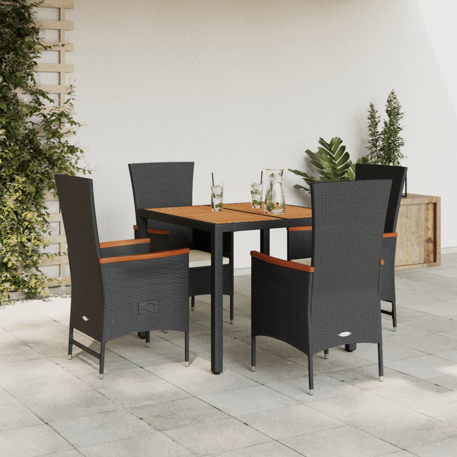 5-delige Tuinset met kussens poly rattan zwart