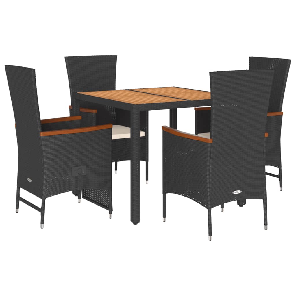 5-Delige Tuinset Met Kussens Poly Rattan Zwart