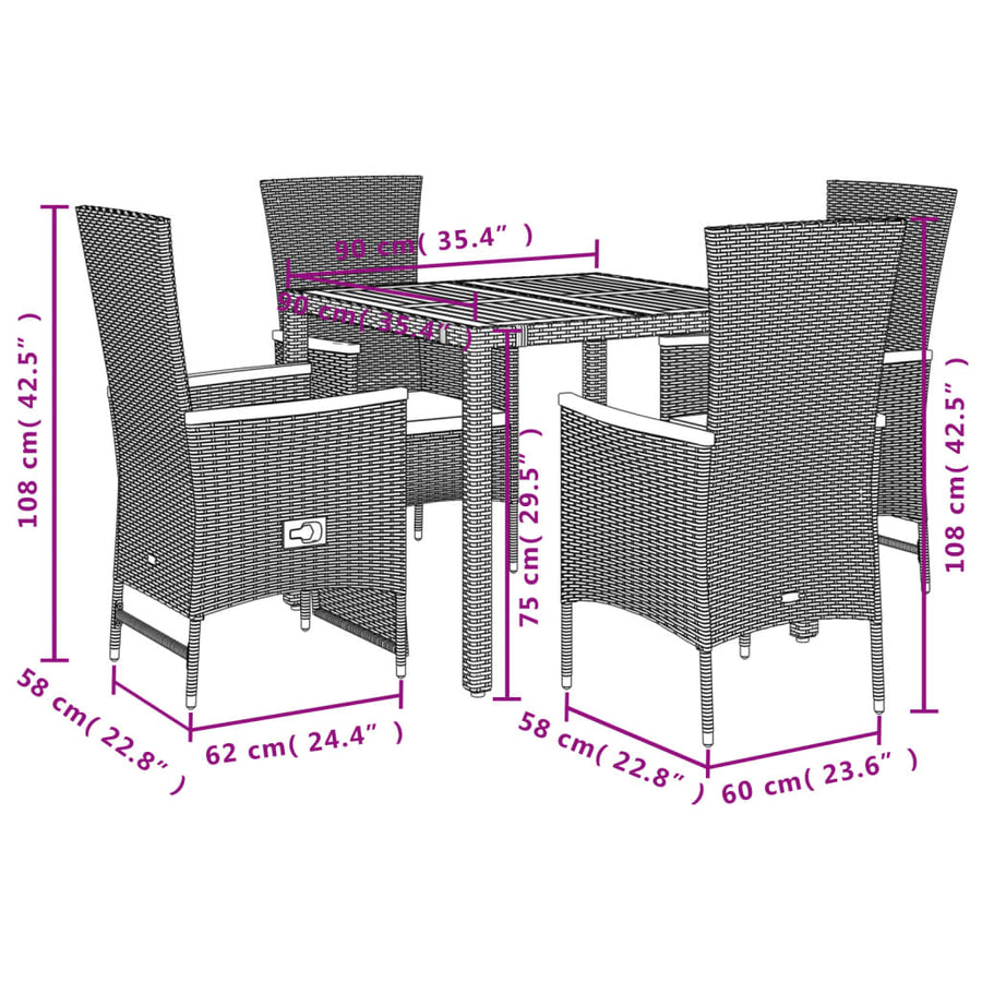 5-Delige Tuinset Met Kussens Poly Rattan Zwart