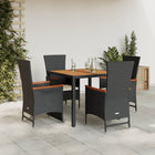 5-piece Garden Set with Cushions, Poly Rattan, Black