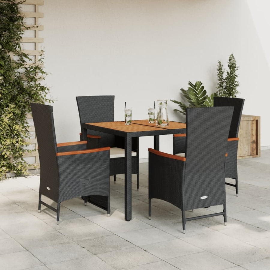 5-delige Tuinset met kussens poly rattan zwart