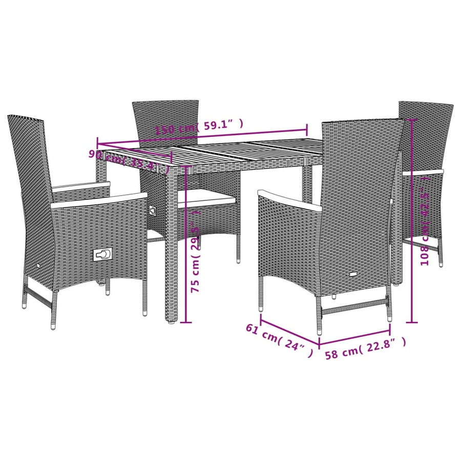 5-Delige Tuinset Met Kussens Poly Rattan Zwart