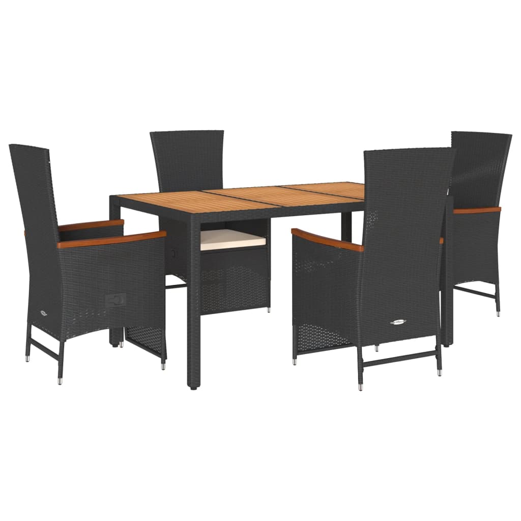 Tuinset Met Kussens Poly Rattan Zwart 5 150 cm tafellengte