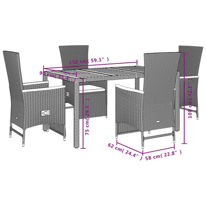 Tuinset Met Kussens Poly Rattan Zwart 5 150 cm tafellengte