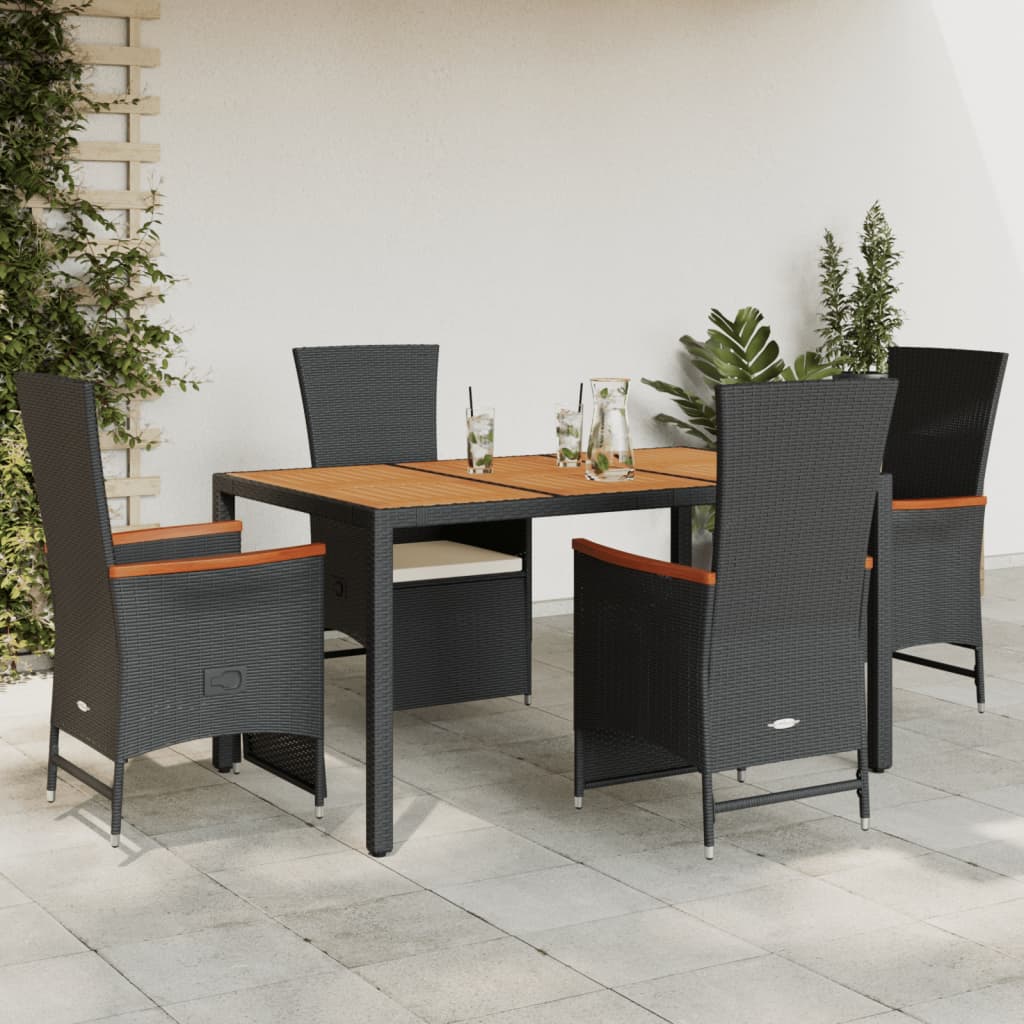 Tuinset Met Kussens Poly Rattan Zwart 5 150 cm tafellengte