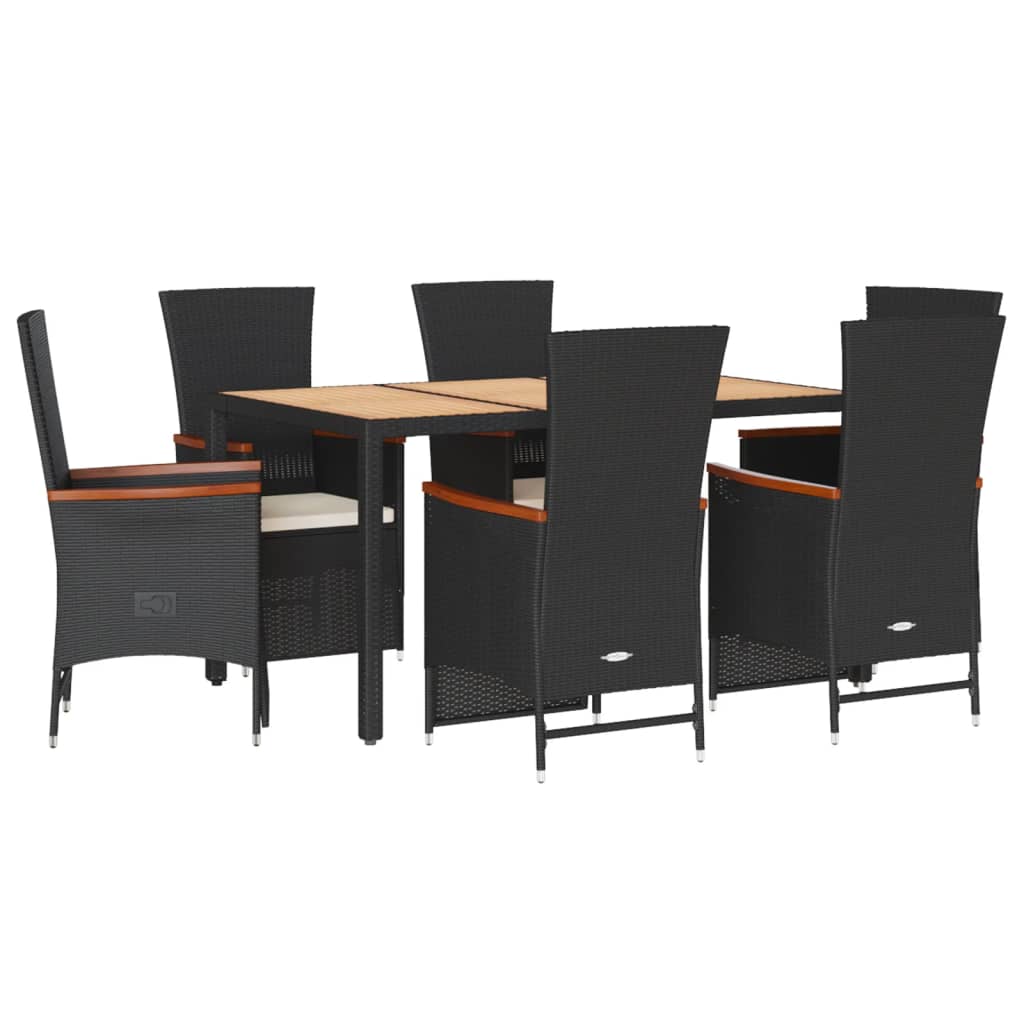 Tuinset Met Kussens Poly Rattan Zwart 7 150 cm tafellengte