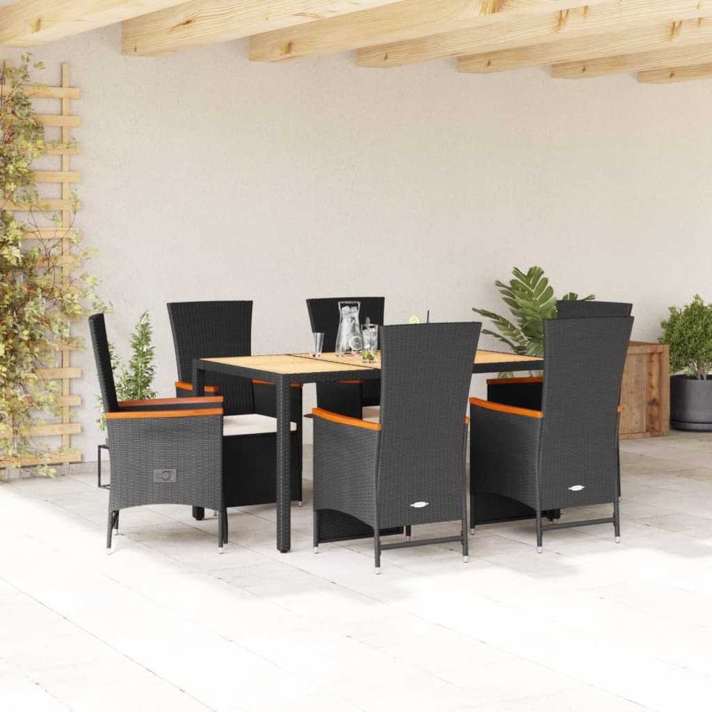Tuinset Met Kussens Poly Rattan Zwart 7 150 cm tafellengte