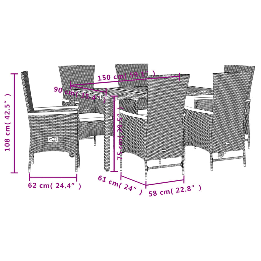 7-Delige Tuinset Met Kussens Poly Rattan Zwart