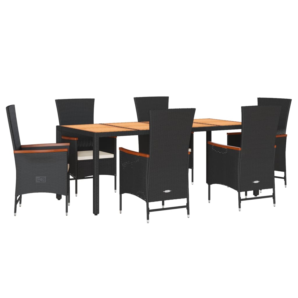 7-delige Tuinset met kussens poly rattan zwart