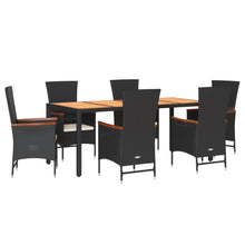7-delige Tuinset met kussens poly rattan zwart