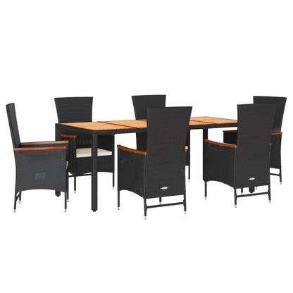 7-delige Tuinset met kussens poly rattan zwart