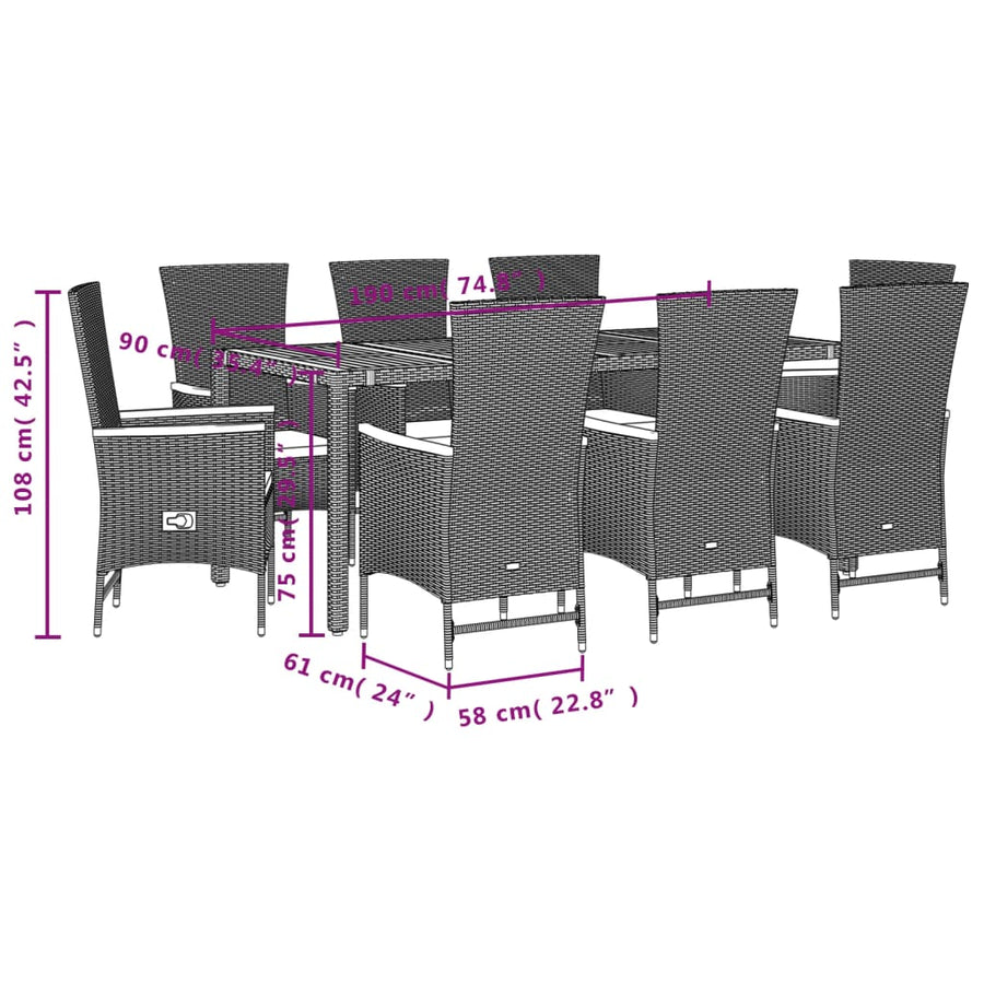9-delige Tuinset poly rattan zwart