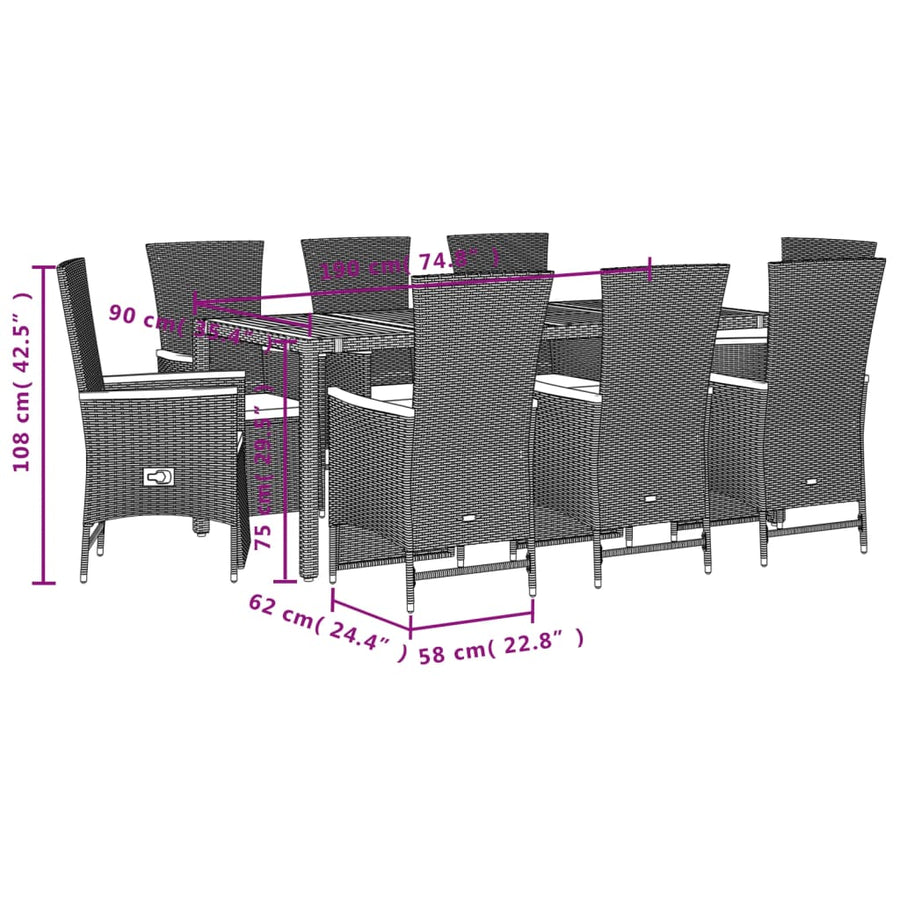 9-delige Tuinset poly rattan zwart