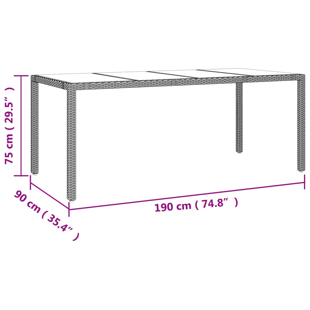 9-Delige Tuinset Poly Rattan Zwart 8 190 cm tafellengte