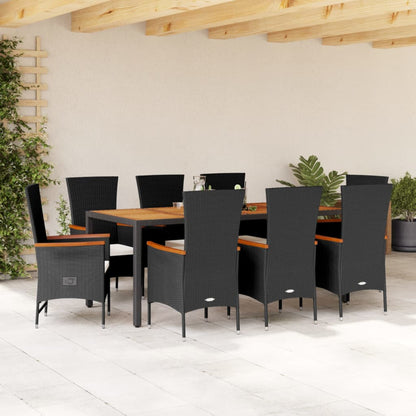 9-Delige Tuinset Poly Rattan Zwart 8 190 cm tafellengte
