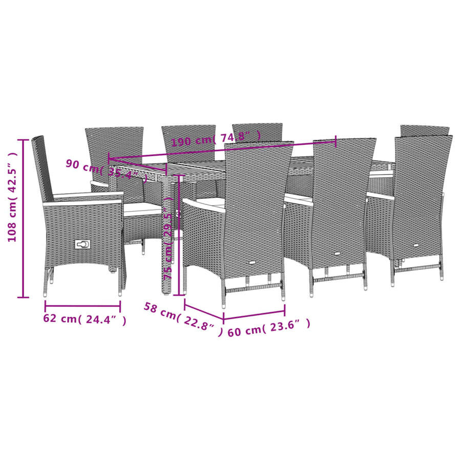 9-delige Tuinset poly rattan zwart