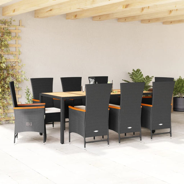 9-delige Tuinset poly rattan zwart