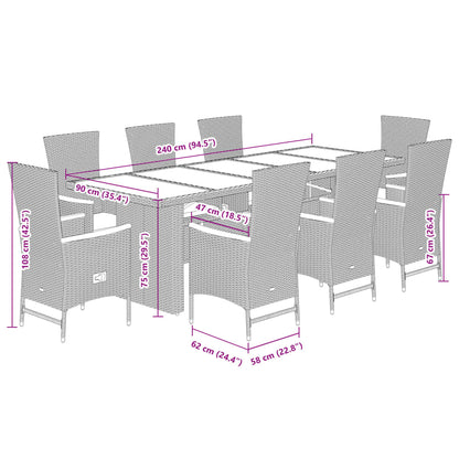 9-Delige Tuinset Poly Rattan Zwart 8