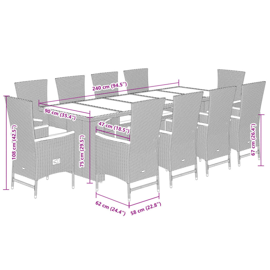 11-Delige Tuinset Met Kussens Poly Rattan Zwart 10