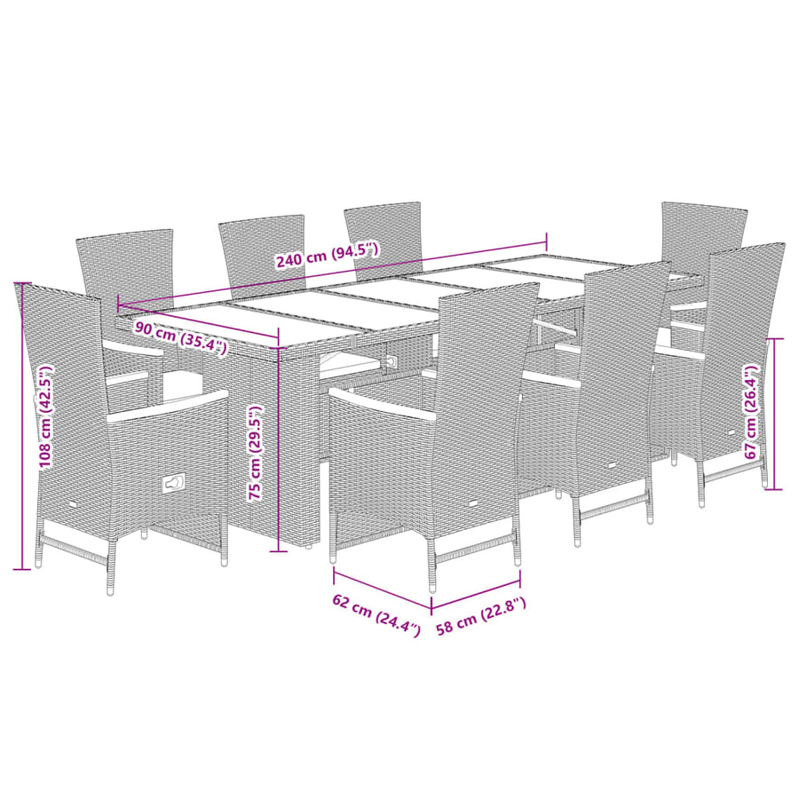 9-Delige Tuinset Poly Rattan Zwart 8