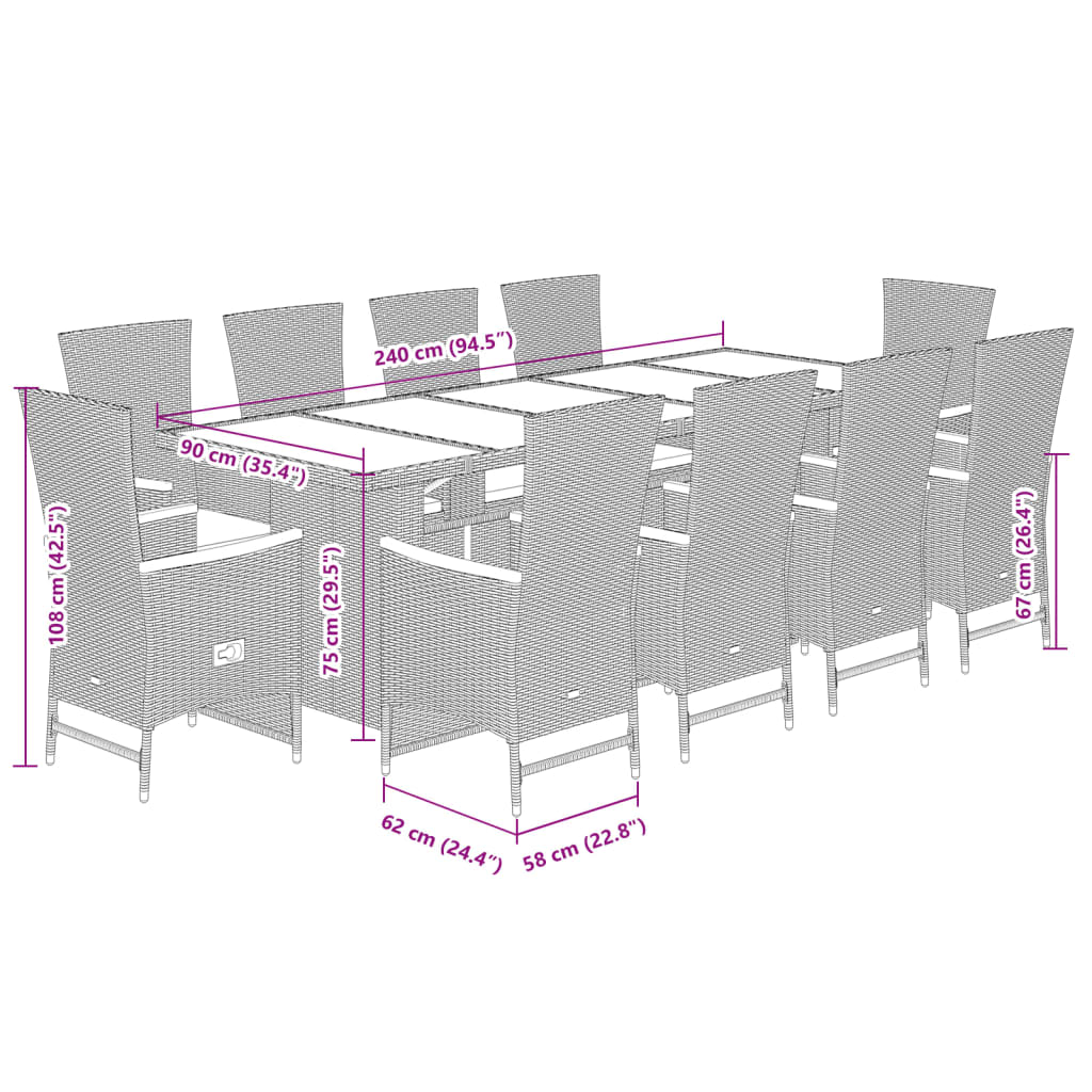 11-Delige Tuinset Met Kussens Poly Rattan Zwart 10