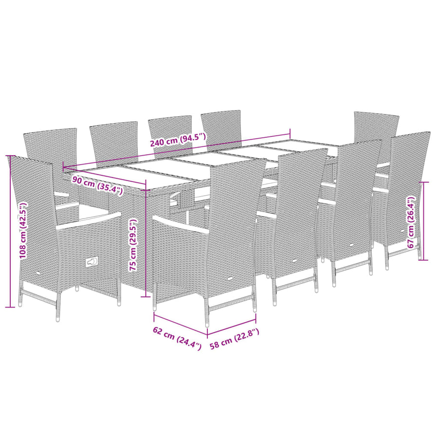 11-Delige Tuinset Met Kussens Poly Rattan Zwart 10