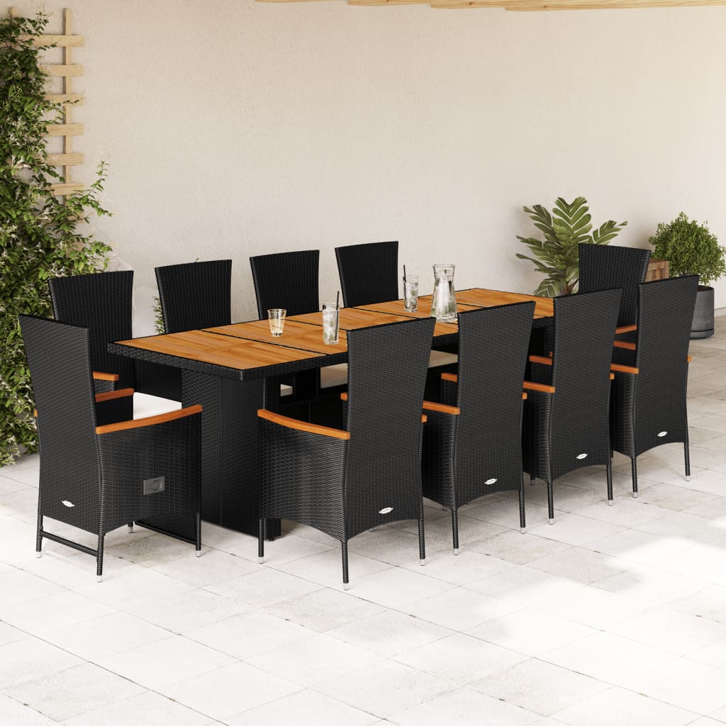 11-Delige Tuinset Met Kussens Poly Rattan Zwart 10