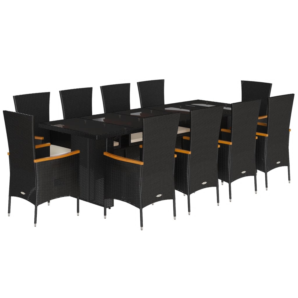 11-Delige Tuinset Met Kussens Poly Rattan Zwart 10 Glas