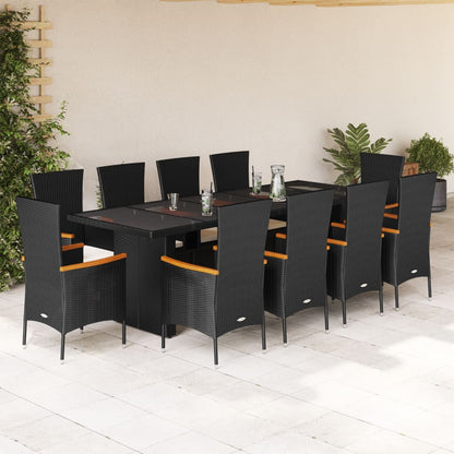 11-Delige Tuinset Met Kussens Poly Rattan Zwart 10 Glas