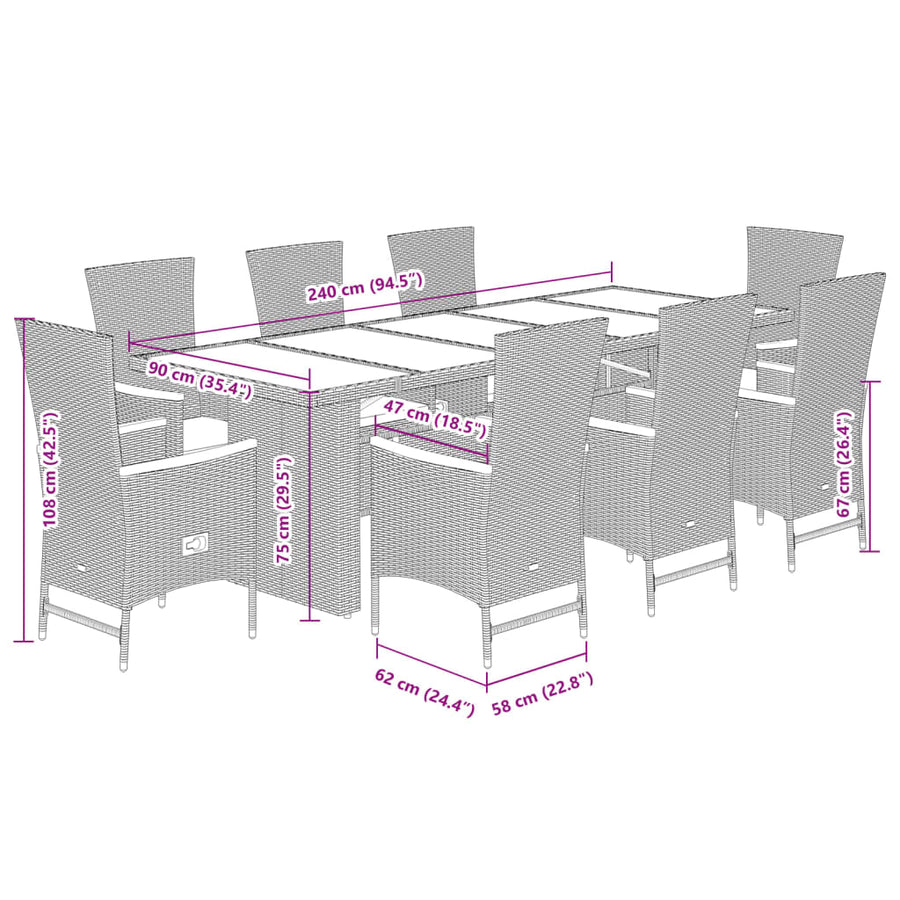 9-delige Tuinset poly rattan zwart