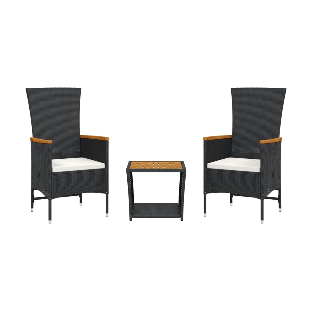 3-delige Tuinset met kussens poly rattan zwart