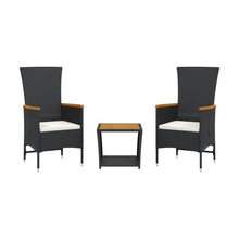 3-delige Tuinset met kussens poly rattan zwart