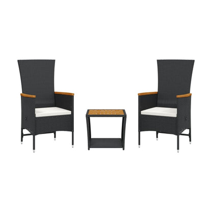 3-delige Tuinset met kussens poly rattan zwart