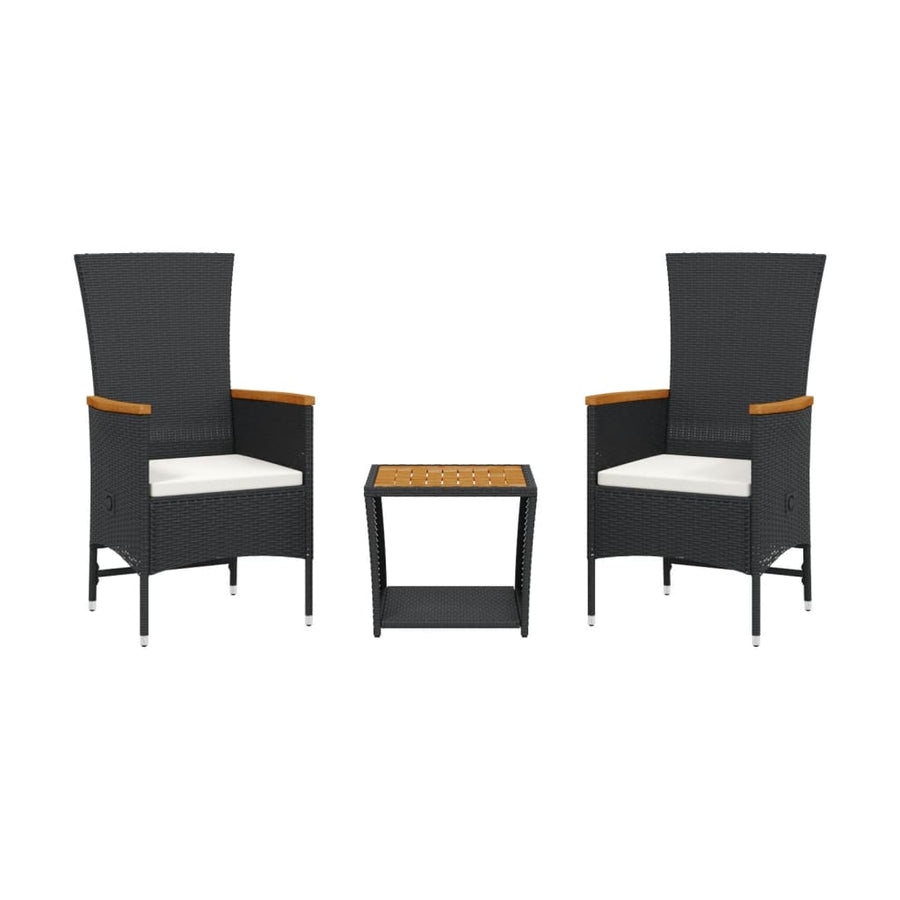 3-delige Tuinset met kussens poly rattan zwart